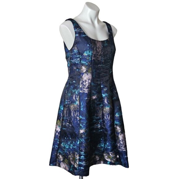 Donna Ricco Blue Brocade Fit & Flare Cocktail Dress, Sleeveless Women's Size 8 - Picture 5 of 13